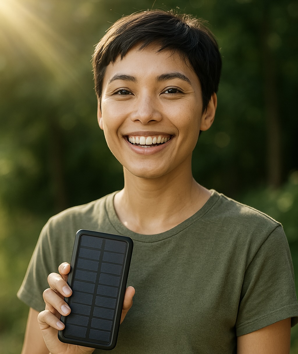 Woman holding solar charger